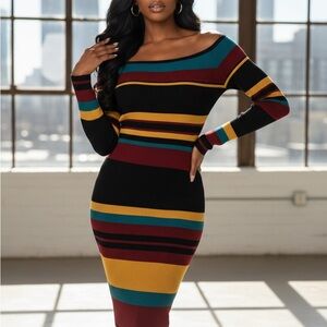 Fashion Nova Multicolor Striped Long Sleeve Dress size s